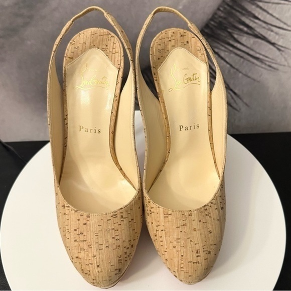 🌺 CHRISTIAN LOUBOUTIN 👠 Bianca Slingback 140mm Cork Platform Pump size 38.5 - Picture 10 of 16